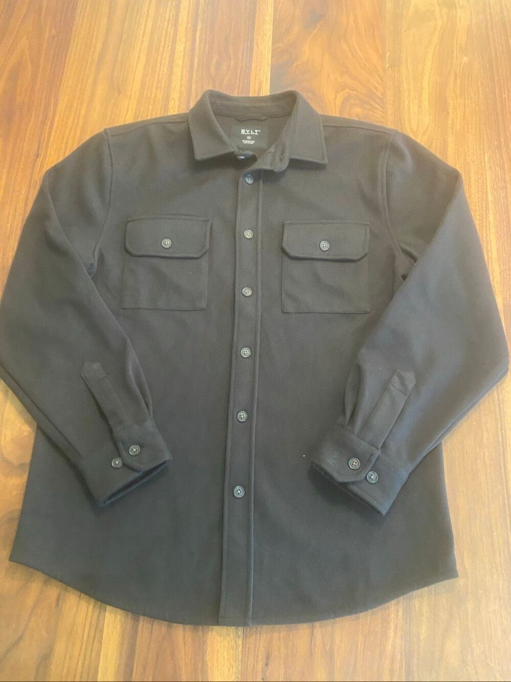 BYLT Men’s Black Fleece Mid-Weight Long Sleeve Button-Down Shirt Size Medium